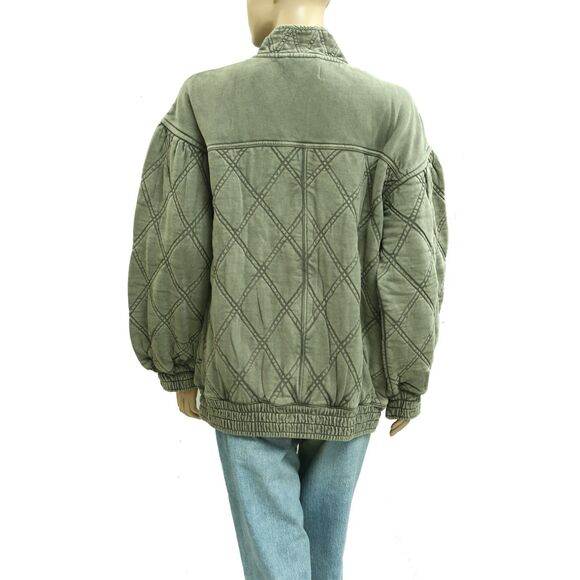 Free People Juno Quilted Jacket Top Bomber Oversized Buttondown Cotton M 283517 - Picture 7 of 9